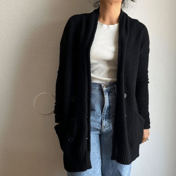 BCBG Max Azria Black Wool cashmere button down Cardigan Sweater duster shawl XS - Picture 3 of 13